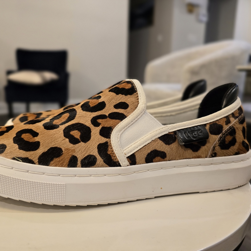 UGG Tan and Black Animal Print Slip-Ons
